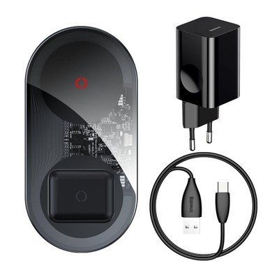Заряджання бездротове подвійне 24 Вт прозоре Baseus Simple TZWXJK-A01 3415 фото