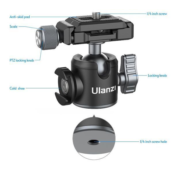 Шаровая головка для штатива Ulanzi U-80L Arca с боковым холодным башмаком 2235 фото