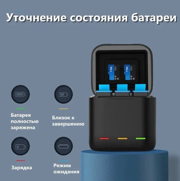 Зарядний пристрій для GoPro Hero 9/10 Black + 6 акумулятора Telesin 01523/01621(6) фото