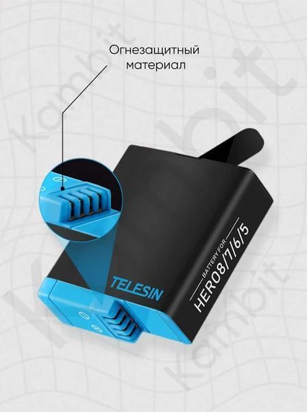 Зарядний пристрій для екшн камери GoPro Hero 8/7/6/5 з 2 акумуляторами Telesin 01125/01279(2) фото